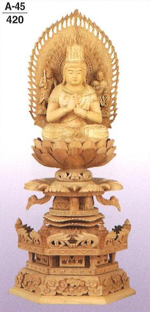 【仏壇】【本尊】【仏像】 楠 ケマン台 金泥書 大日如来 脇仏・脇侍光背 仁王(阿吽像)(守護神) 3寸