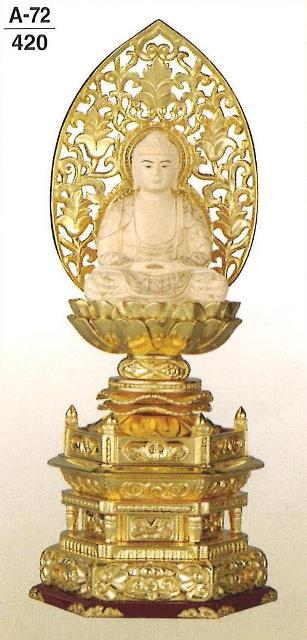 【仏壇】【本尊】【仏像】 金箔　六角台　金泥書　座釈迦　仏　金箔　2.5寸