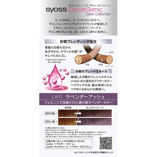 楽天市場 サイオス カラージェニック ミルキーヘアカラー La03 ラベンダーアッシュ 1セット サイオス Syoss 爽快ドラッグ