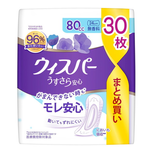 ◆8個セット【送料無料(北海道・九州・沖縄除く)】ウィスパーうすさら安心80CC 30枚無香料[Ｐ＆Ｇジャパン]*1ケース