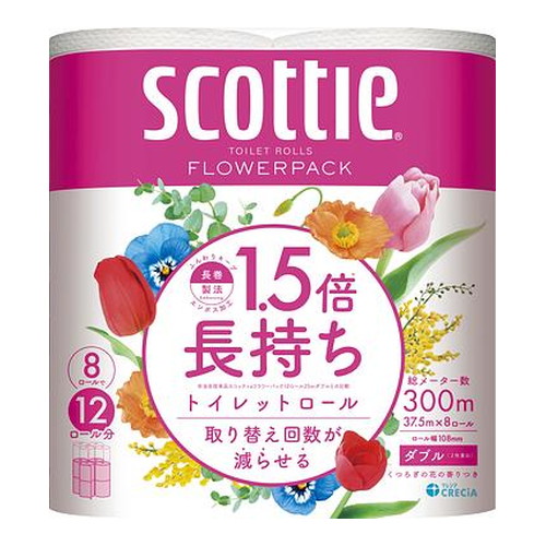 ◆8個セット/【送料無料(北海道・九州・沖縄除く)】スコッティ フラワーパック 1．5倍長持ち8ロール （ダブル） [日本製紙クレシア] 4,234円