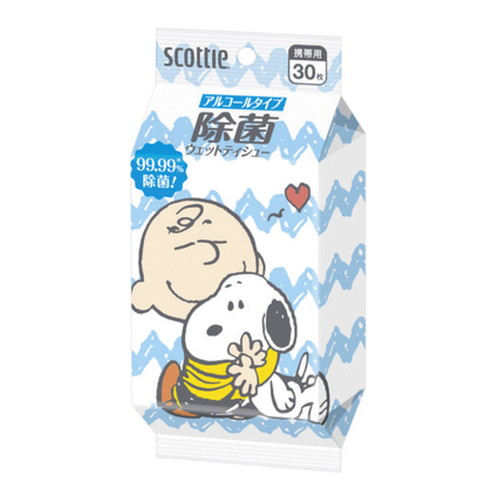 ◆24個セット/【送料無料(北海道・九州・沖縄除く)】スコッティ ウェットティシュー 除菌 アルコールタイプ スヌーピー 30枚 [日本製紙クレシア]