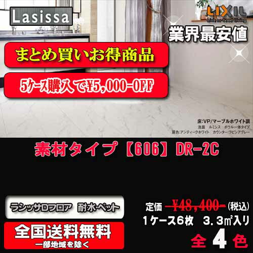 【5容れものまとめ買い】【貨物輸送無料】リクシル床材 ラシッサ D立ち会い場 耐水UDわん 原料品印字機全5色 【606】DP-2C/2D  1容れもの6枚入り口・入口（3.3m2）