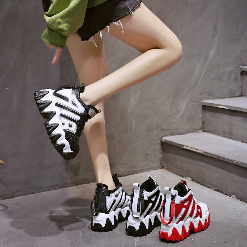 楽天市場 厚底スニーカー スニーカー レディース スポーツシューズ 厚底 レースアップ インヒール 履きやすい 動きやすい ホワイト ブラック レッド 創企画 楽天市場店