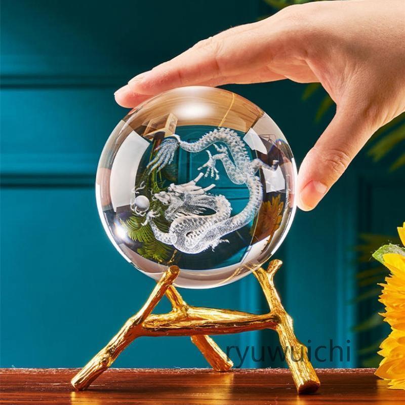 楽天市場】龍 クリスタルボール 8cm 10cm 龍神 干支 辰 置き物 人工