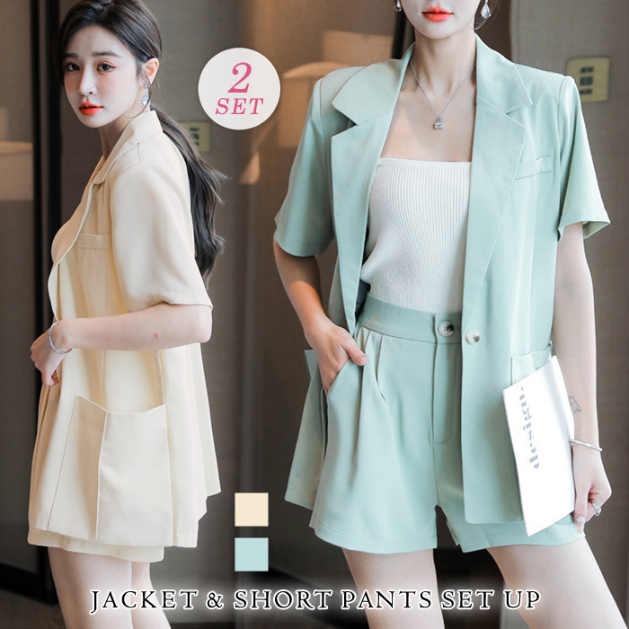 ツーピースセット 長袖コサージュ付きジャケット&ショートパンツ ユニフォーム1.COM 作業服JP 男女ペア 三愛 JOBSARMOR 2023 長袖