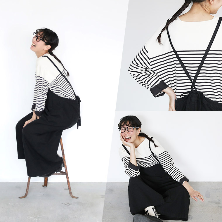 黒とキナリの、大人なボーダー。 M/L/LL/3L/4Lサイズ レディース/カットソー/バスクTシャツ/ロンT/プルオーバー/長袖/ボートネック/綿/コットン/トップス