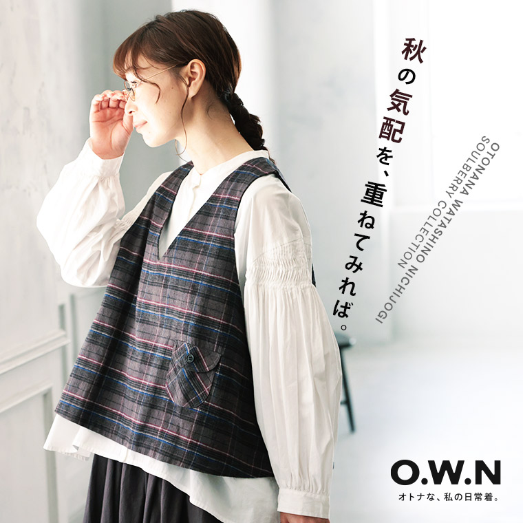 O.W.N 秋の息吹きを重ねるより良い M/L/LL/3L/4L/5L大きさ レディース/ティーシャツ/ノースリーブ/Vのど首/リネン混/麻混/照合のしるし/トップス