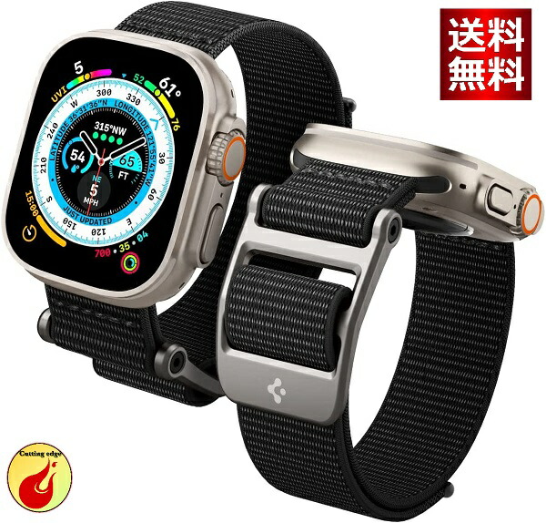 Apple Watch バンド ナイロン 49mm | 45mm | 44mm | 42mm コンパチブル ファブリック 速乾 簡単装着 調節可能 ベルクロあり 軽量 耐久性 スポーツバンド Apple Watch Ultra 9 / 8 / SE2 / 7 / 6 / SE / 5 / 4 / 3 / 2 / 1 対応 デュラプロ・フレックス AMP02465 (ブラック)