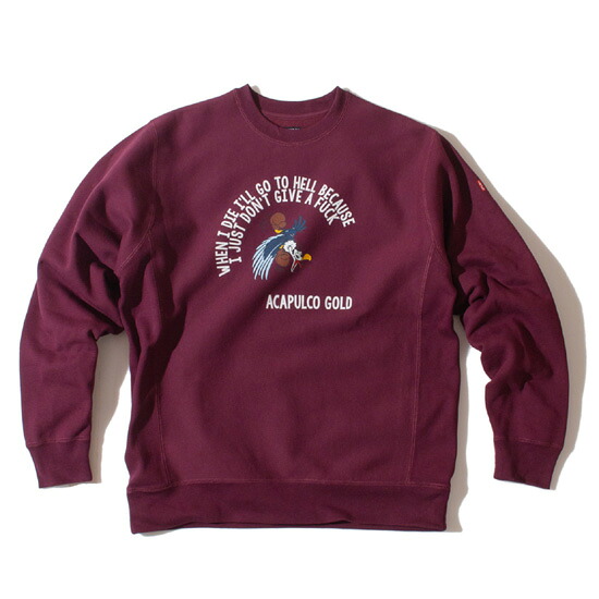 ACAPULCO GOLD アカプルコデフアレスゴールド 流汗 調教師 DGAF CREWNECK SWEAT 表どおり 広々とした影ぼうし 刷り上げる 裏起毛 バーガンディ M L XL