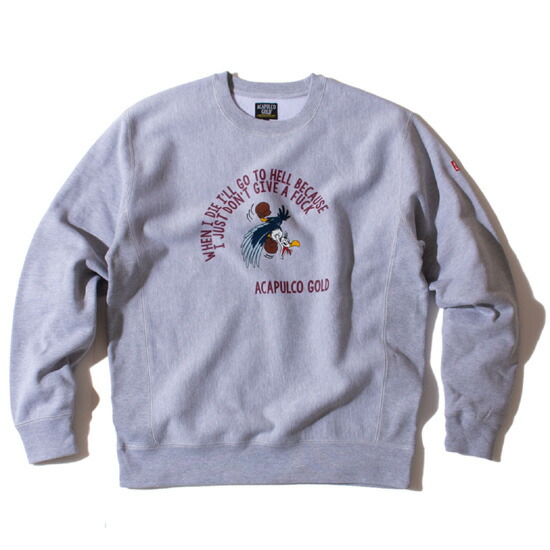 ACAPULCO GOLD アカプルコデフアレスゴールド 汗水 調教師 DGAF CREWNECK SWEAT 表どおり 広広とした影ぼうし 刷り上げる 裏起毛 薄墨色 M L XL