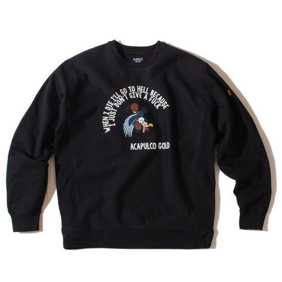 ACAPULCO GOLD アカプルコデフアレスゴールド 汗水 調教師 DGAF CREWNECK SWEAT 表どおり 広広とした影ぼうし 刷り上げる 裏起毛 黒いこと 黒 M L XL