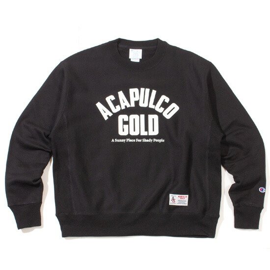 ACAPULCO GOLD アカプルコデフアレスゴールド 流汗 調教師 ARCH LOGO CREWNECK SWEAT 表どおり 広々とした影ぼうし アーチロゴプリント 裏起毛 黒いこと M L XL