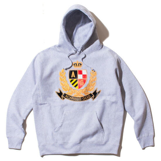 ACAPULCO GOLD アカプルコゴールド パーカー フーディ CREST PULLOVER HOODED SWEAT ストリート ワイドシルエット AGエンブレム プリント 裏起毛 グレー M L XL|SOULSTYLE ソウルスタイル