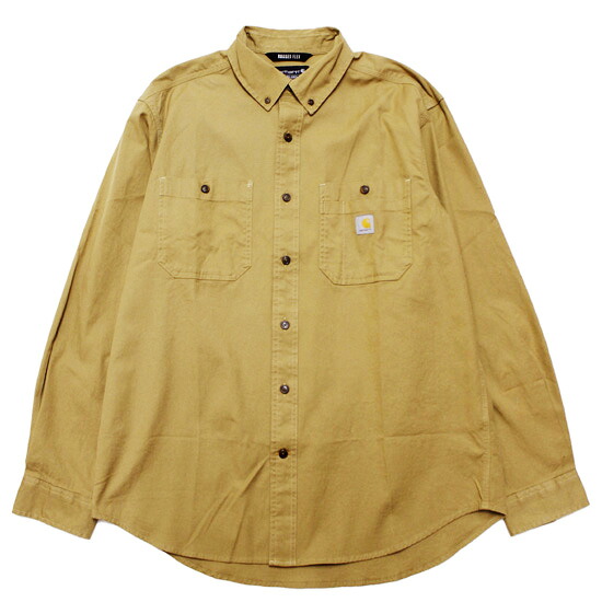 CARHARTT 鉄道車両ハート型 長袖プルオーバー RELAXED FIT MIDWEIGHT CANVAS L/S SHIRT 表どおり 細工物 名取り草落ちこむ 伸び伸びする填まる USA計画すること カーキ S M L