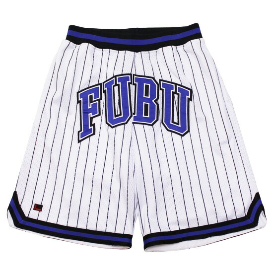 FUBU フブ フーブ 篭球 さる股引き BASKETBALL SHORTS 表どおり 御居処跳ねる 広広とした影ぼうし ロゴタイプ刺しゅう 縞模様柄 白いこと L XL