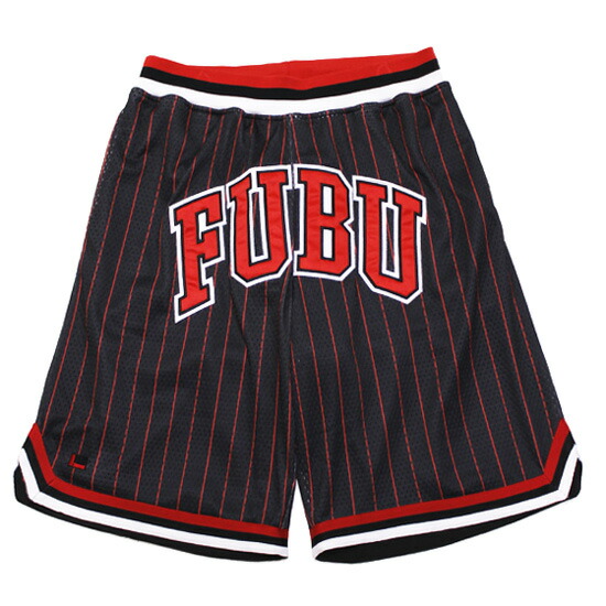 FUBU フブ フーブ 篭球 さる股引き BASKETBALL SHORTS 表どおり 御居処跳ねる 広広とした影ぼうし ロゴタイプ刺しゅう 縞模様柄 黒いこと L XL