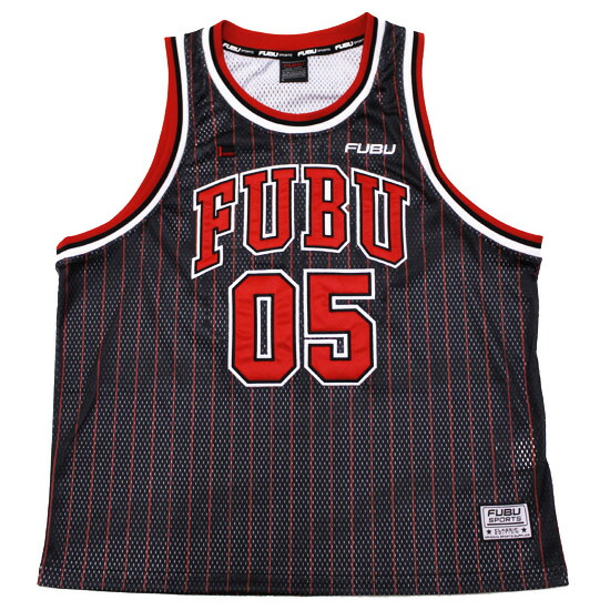 FUBU フブ フーブ 籠球 貯蔵タンクいの一番 BASKETBALL TANK TOP 表どおり 御居処跳ねる 広広とした影ぼうし ロゴタイプ刺しゅう 縞模様柄 黒いこと L XL