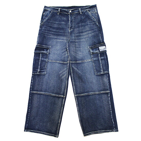 PRO CLUB 労働者階級野球クラブ バギーデニムカーゴパンツ HEAVYWEIGHT BAGGY FIT DENIM CARGO PANTS 表どおり 広広とした影ぼうし 伸ばすこと うす暗い青色 32 34 36 38