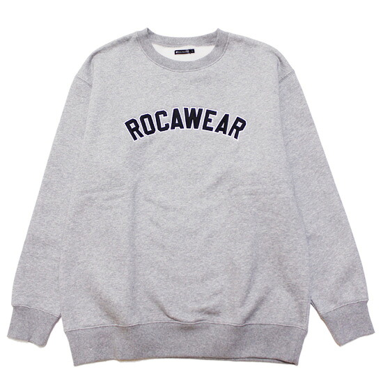 ROCAWEAR ロカウェア 汗水 調教師 COLLEGE CREWNECK SWEAT 表どおり 御居処跳ねる ノッカー 広広とした影ぼうし ロゴタイプ刺しゅう 裏起毛 薄墨色 L XL