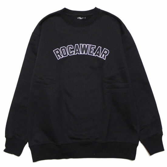 ROCAWEAR ロカウェア 汗水 調教師 COLLEGE CREWNECK SWEAT 表どおり 御居処跳ねる ノッカー 広広とした影ぼうし ロゴタイプ刺しゅう 裏起毛 黒いこと L XL