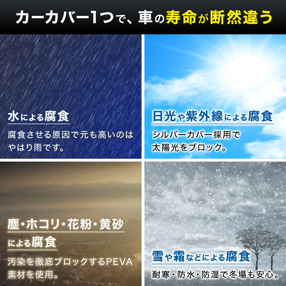 楽天市場 5 Offクーポン有 1 9 時 1 10 23時59分まで カーカバー ボディーカバー 車 カバー 日除け 汎用 右ハンドル 運転席ドア開閉可能 カーボディカバー 自動車タイプ 3層構造 車体 車用 車保護 紫外線対策 雪避け 遮熱 雪対策 防水 紫外線 鳥の糞防止 送料