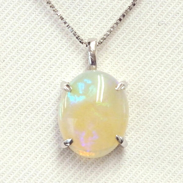 K18WG オパール ネックレス 1.46ct 鑑別書付 人気 天然 18金 ホワイトゴールド 一粒 一粒ネックレス 10月 誕生石
