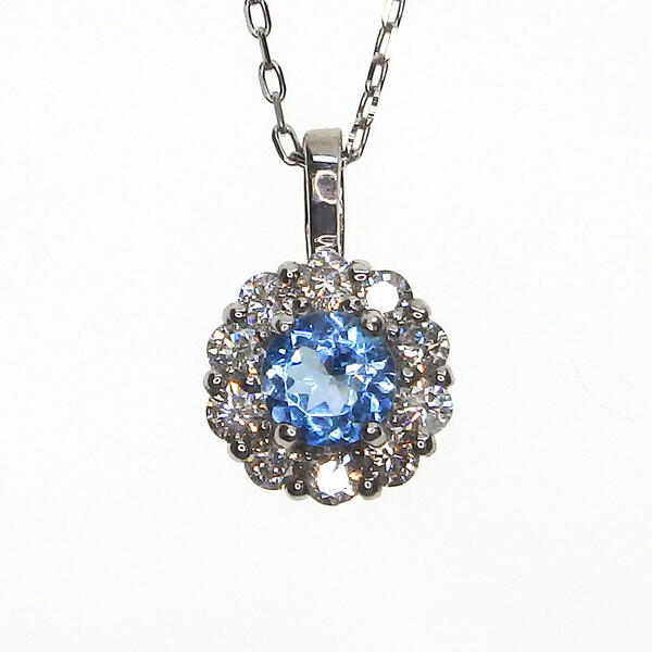 Pt アクアマリン ダイヤモンド ネックレス 0.10ct D0.10ct 40cm 台座Pt950 チェーンPt850 鑑別書付 天然 人気 プラチナ 3月 4月 誕生石