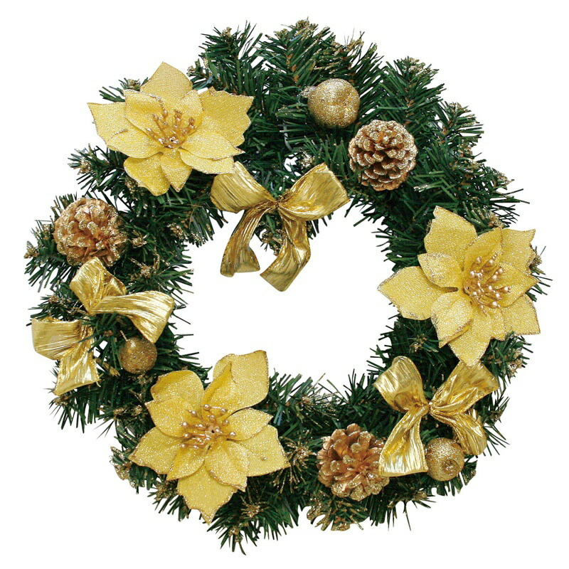 クリスマスリース 35cm 店舗ディスプレイ おしゃれ デコレーションリースゴールド Giosenglish Com