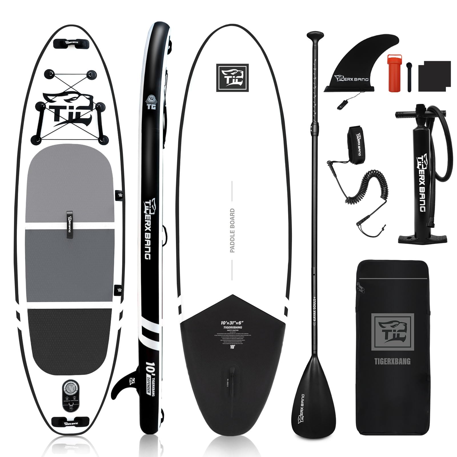 TIGERXBANG インフレータブルスタンドアップパドルボード Supボード 長さ320cm 幅82cm 厚さ15cm 荷重能力150kg、ダブルブレードパドル、カヤックシート付きの大人/子供用パドルボード,DefenderProコレクション 黒くろ3|sousyou22