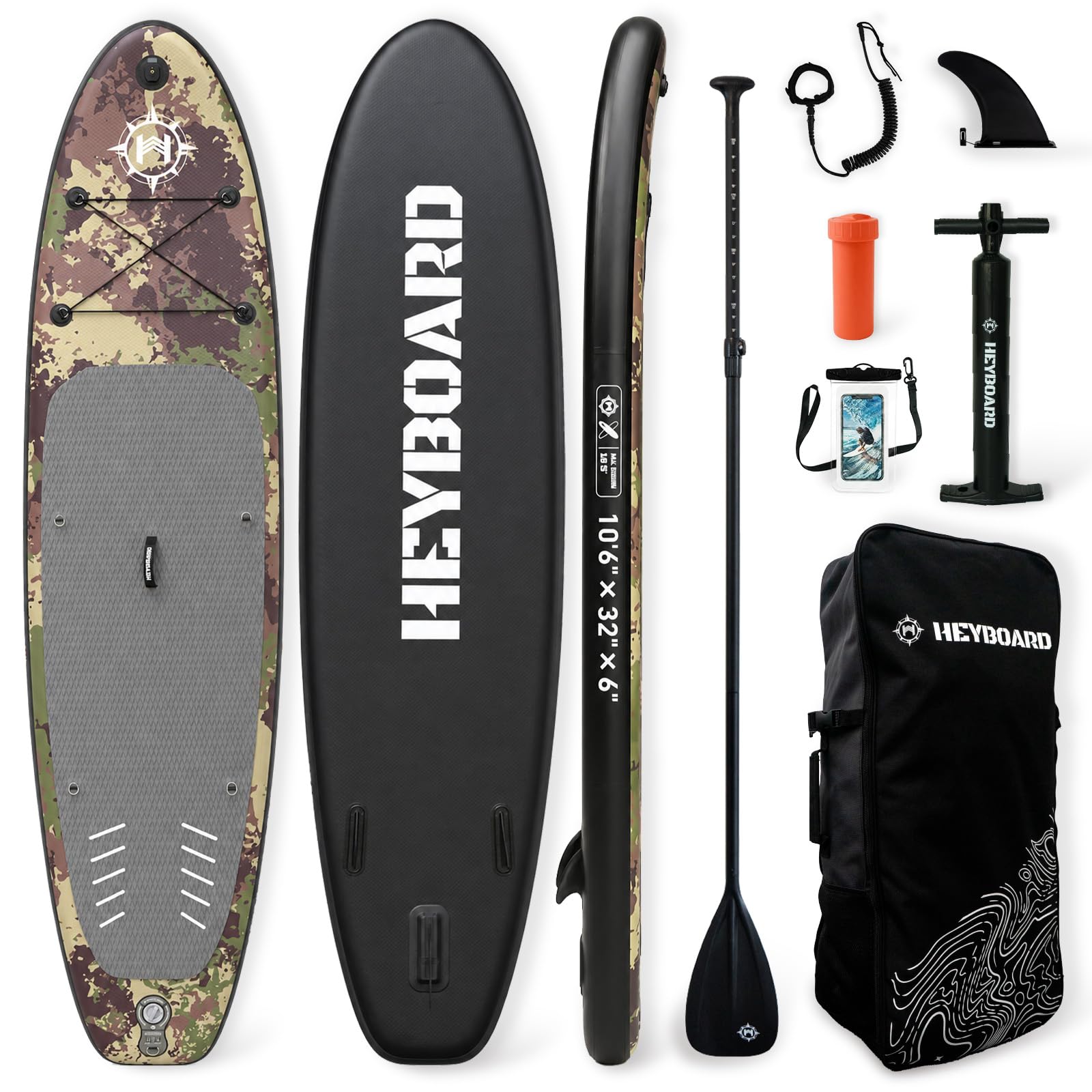 eyBoard supボード スタンドアップパドルボード インフレータブル パドルボード 安定性 滑り止め 初心者 SUPセット 320cm(長さ)&times;81cm(幅)&times;15cm(厚さ) Dリング付き カモフラージュ柄｜sousyou22