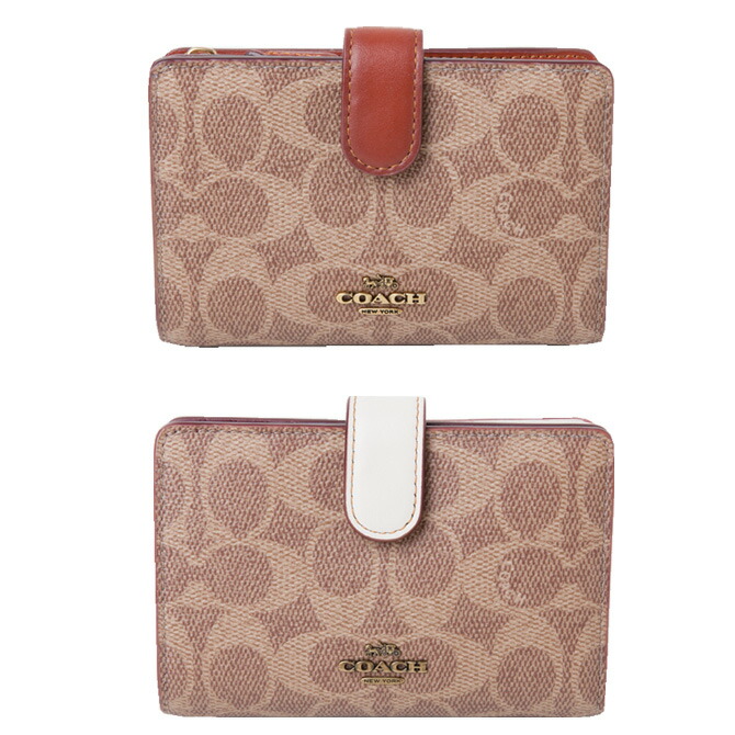 楽天市場 コーチ Coach 財布 二つ折り ミディアム レディース シグネチャー コーティングキャンバス ウォレット サウスコースト