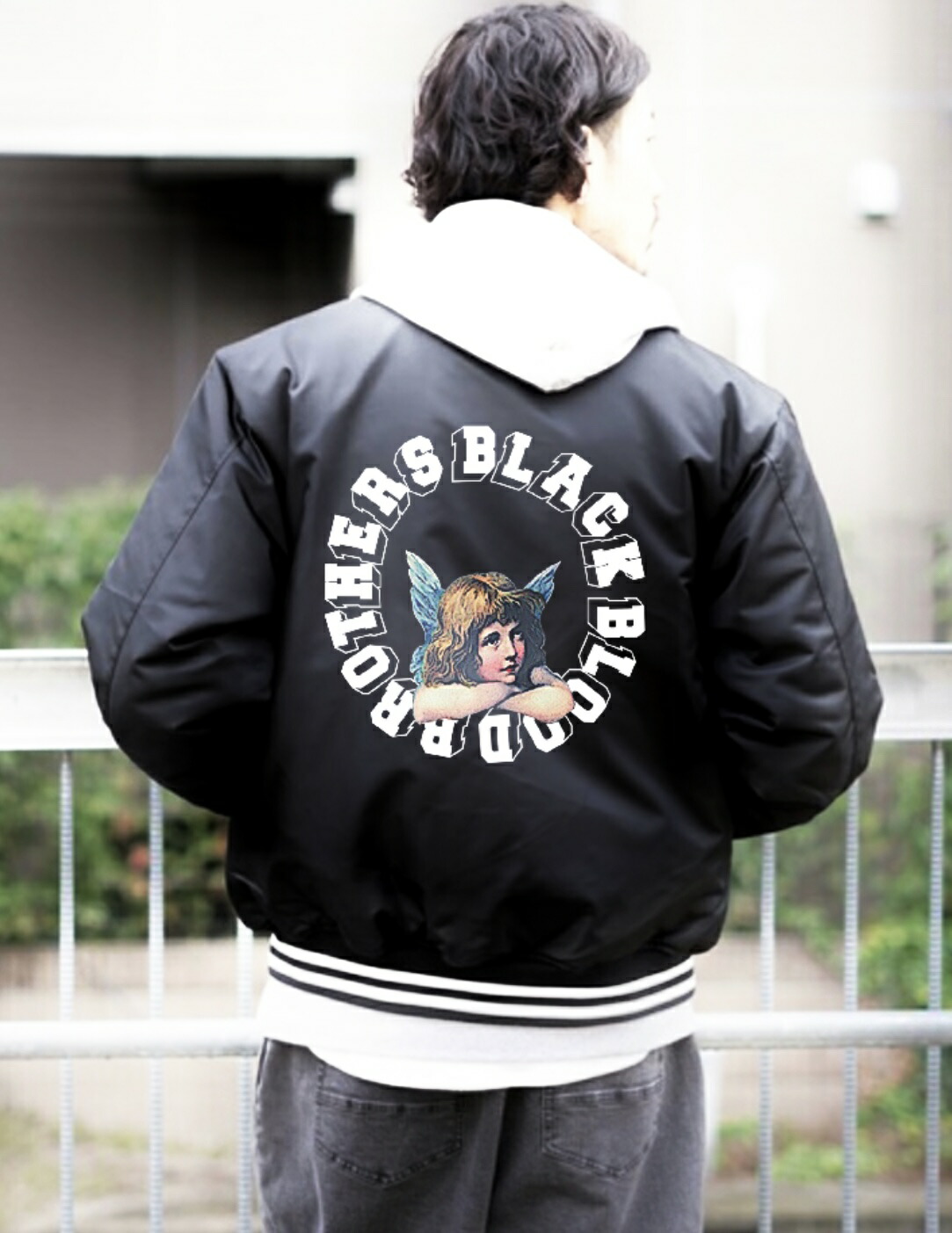 メンズ　スタジャン　サイズS 黒　白 ラグスタイル LUXSTYLE T/C裏毛ワッペン刺繍スタジャン