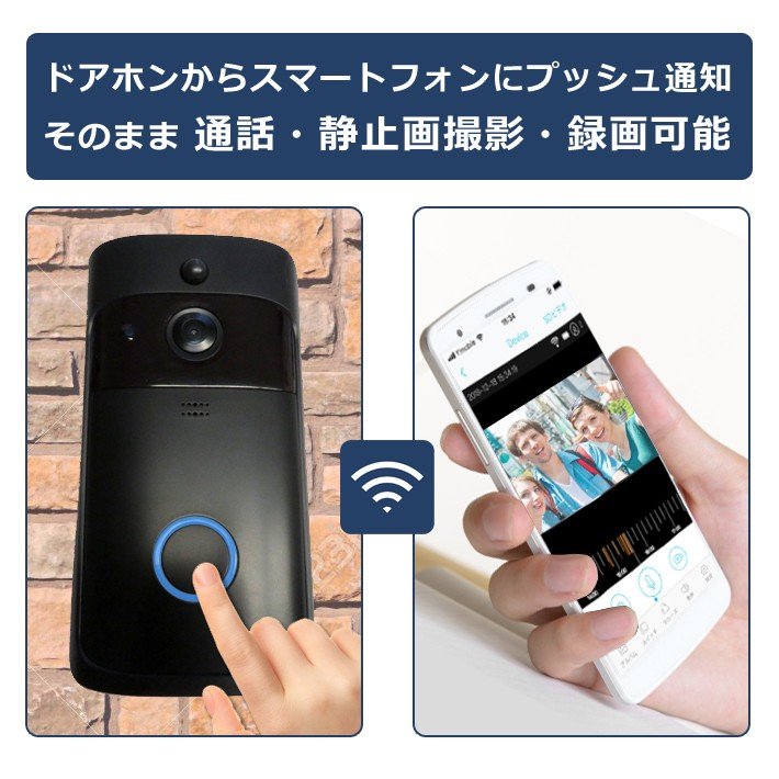 ワイヤレスいつでもドアホン インターホン ワイヤレス カメラ付き Wi Fi スマホ通知 録画 通話 会話 防犯 赤外線 動体感知 防犯カメラドアベル 静止画 Amarchitekci Pl