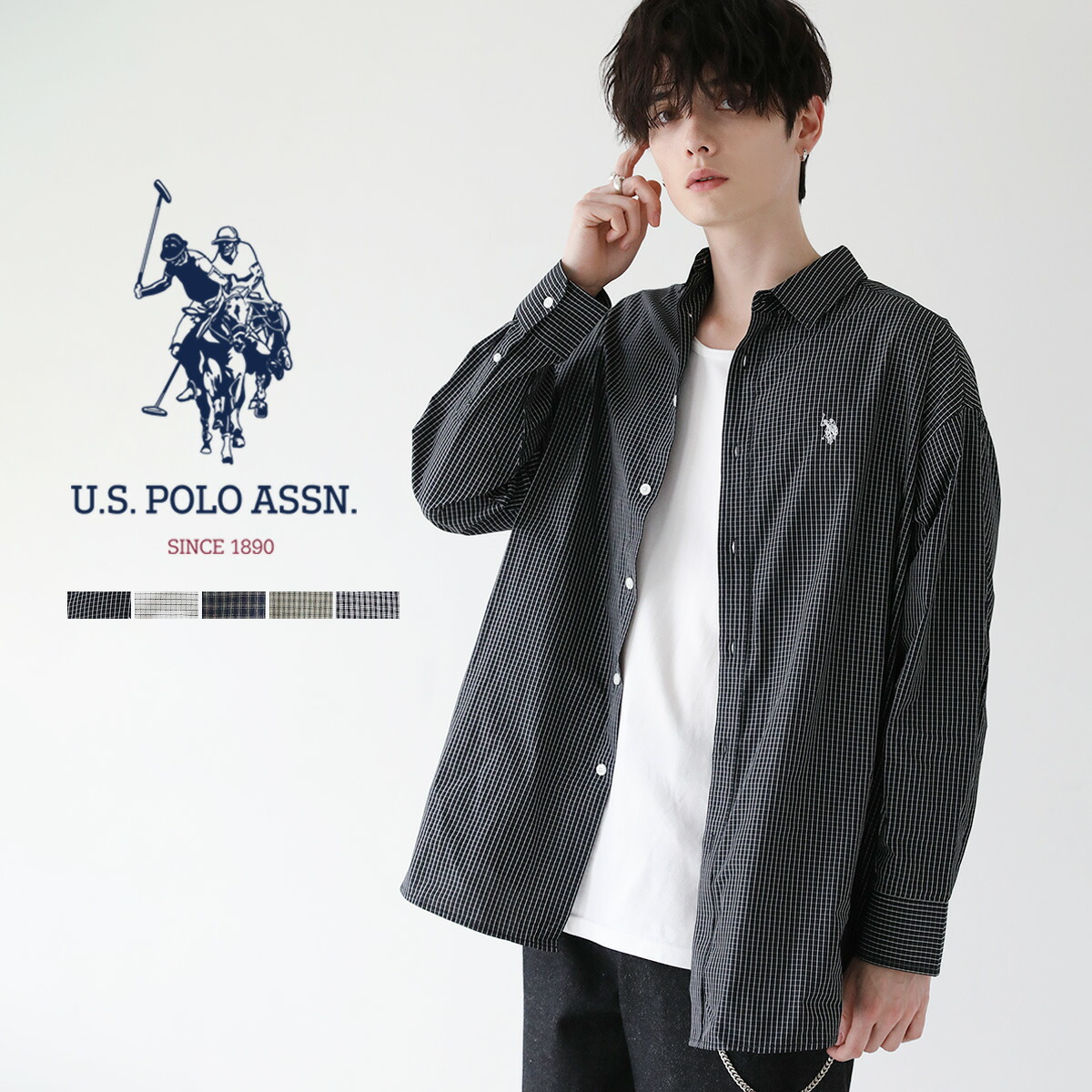 アメリカンポロカラーチェックドレス+パンツ+ベルト