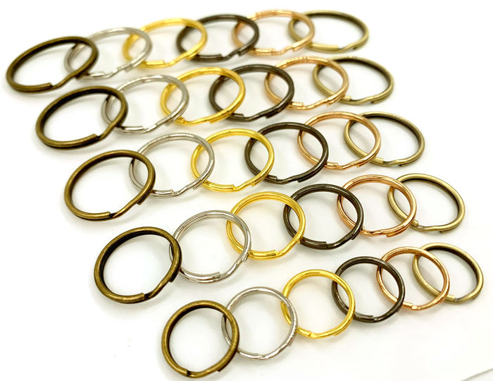 ●◎金具平二重リングキーホルダー直径25mm線幅2.2mm10個入り真鍮古美ニッケル2色展開キーリング