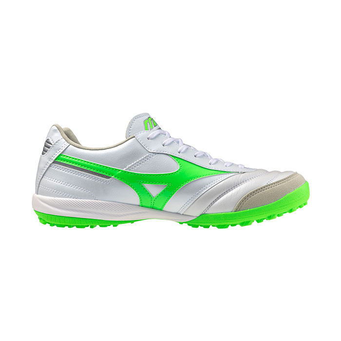 ミズノ モレリアSALA ELITE TF mizuno FRONTIER PACK 蹴球 フットサル シューズ 土 人工芝 生まれながら芝 白いこと×ネオン緑であること (Q1GB251237)