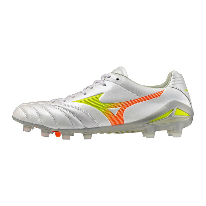 ミズノ モナルシーダNEO3 ELITE mizuno 蹴球スパイク シューズ 土 人工芝 生まれながら芝 成年者 スーパーホワイトパール×黄色×オレンジ色 (P1GA262054)
