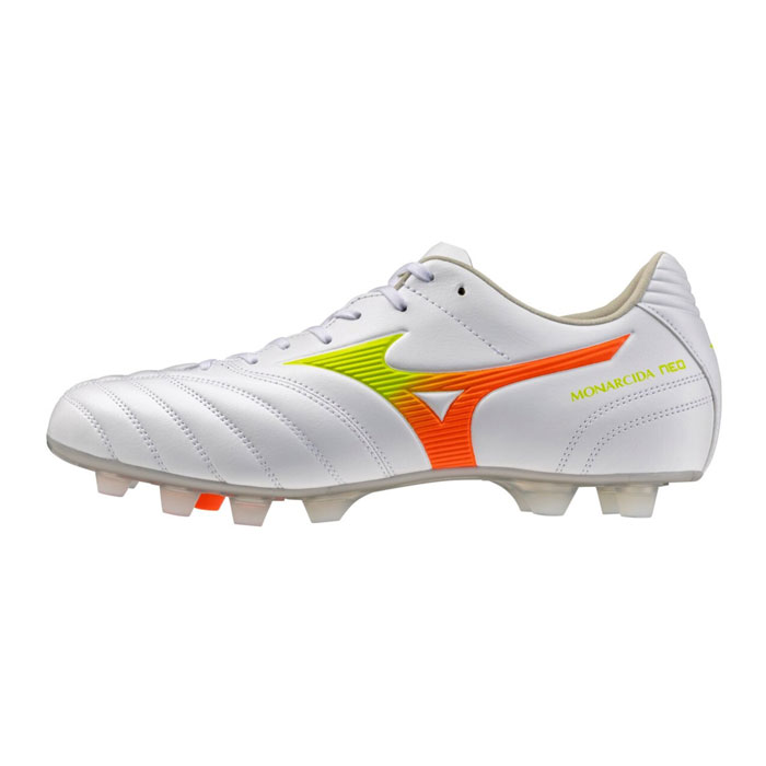 ミズノ モナルシーダNEO3 WIDE PRO mizuno サッカースパイク シューズ ワイド 土 人工芝 天然芝 大人 ホワイト&times;イエロー&times;オレンジ (P1GA262354)｜sportsプラス １