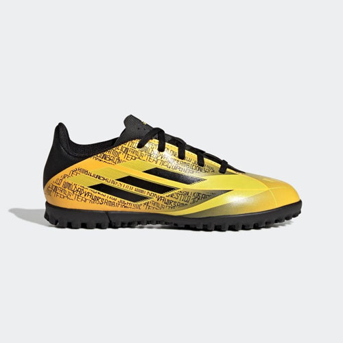 アディダス エックス スピードフロー メッシ .4 TF J adidas シューズ ジュニア トレーニングシューズ トレシュー キッズ 子供 人工芝 ターフ X Speedflow Messi ソーラーゴールド×コアブラック×ブライトイエロー (GW7430)