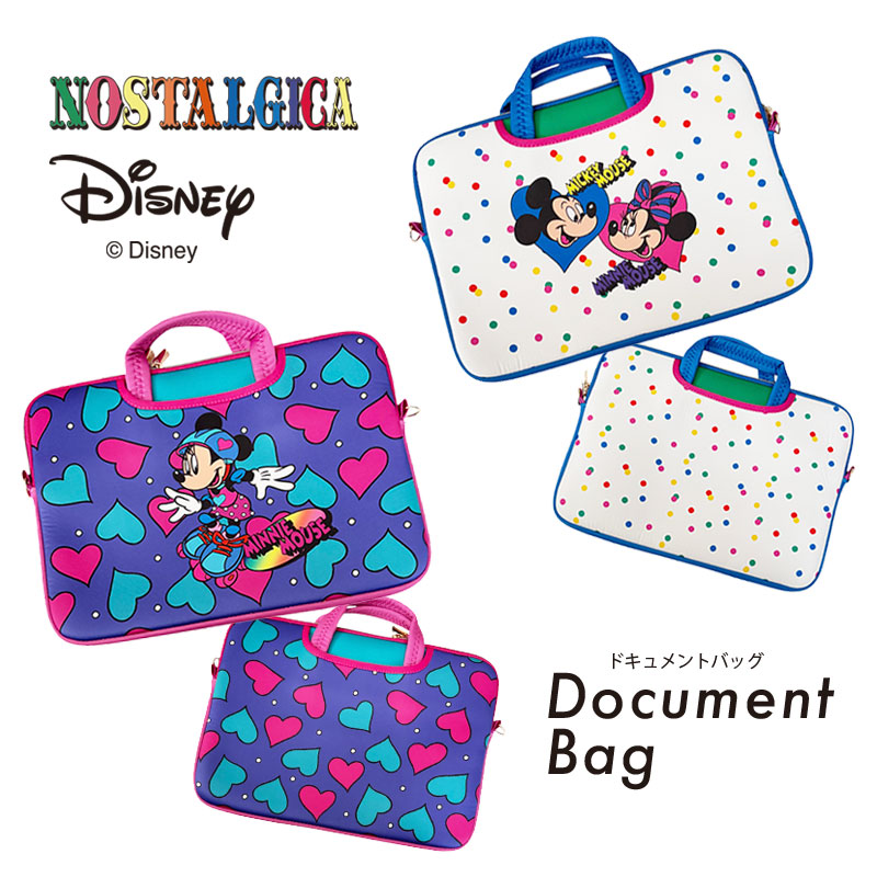 [公式] Disney ディズニー NOSTALGICA ミッキーマウス ミニーマウス ホワイト カラフル ドキュメントバッグ DS6052N_DS6053N ノスタルジカ Document Bag ドット 水玉 ハート PCケース PCアクセサリー スリーブケース インナーケース画像