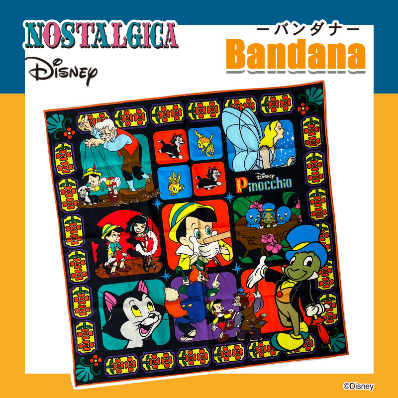 [公式] Disney ディズニー NOSTALGICAノスタルジカ バンダナ ピノキオ DS4580Nスモール・プラネット フィガロ ジミニークリケット ファウルフェロー ギデオン画像