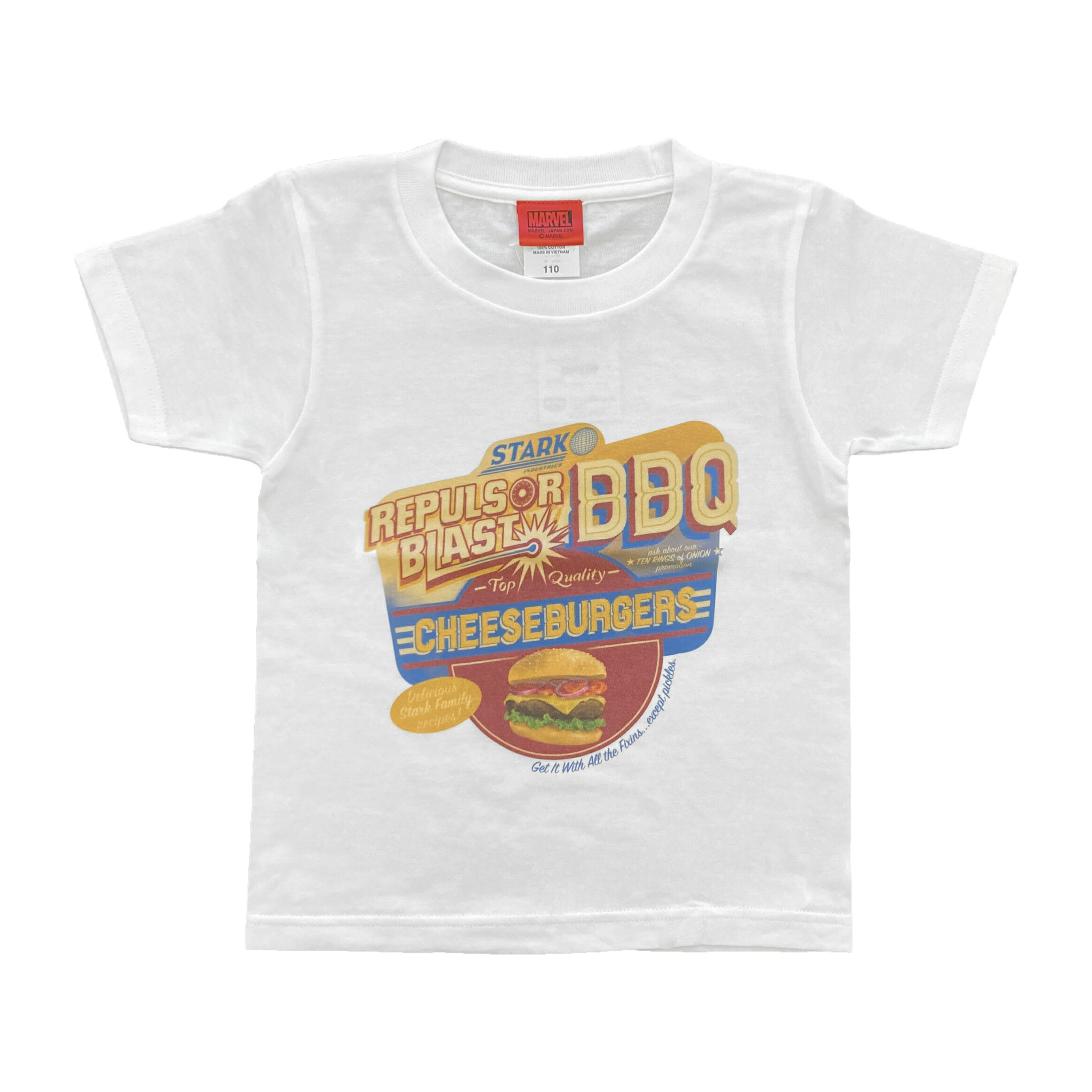 [公式] MARVEL マーベル チーズバーガー キッズTシャツ 110サイズ 130サイズ ホワイト 白 [MARVEL STORE] SP1872PP_SP1873PP アイアンマン トニー・スタークロバート・ダウニー・Jr スモール・プラネット画像