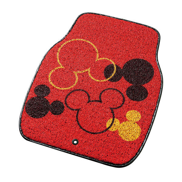 【Mickey Mouse】前席用汎用マット 『ミッキーコイルマット』 レッド（約48×62cm）1枚画像