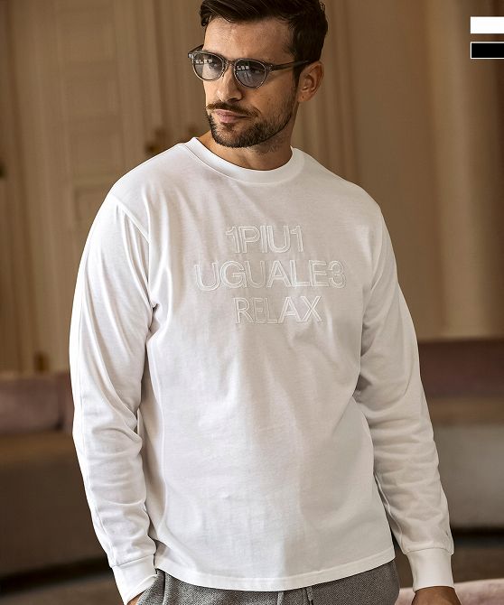 1PIU1UGUALE3 RELAX ウノピゥウノウグァーレトレ リラックス ツイルロゴアップリケロングTシャツ メンズ おしゃれ かっこいい ブランド ウェア ウノピュウ ウノピュー