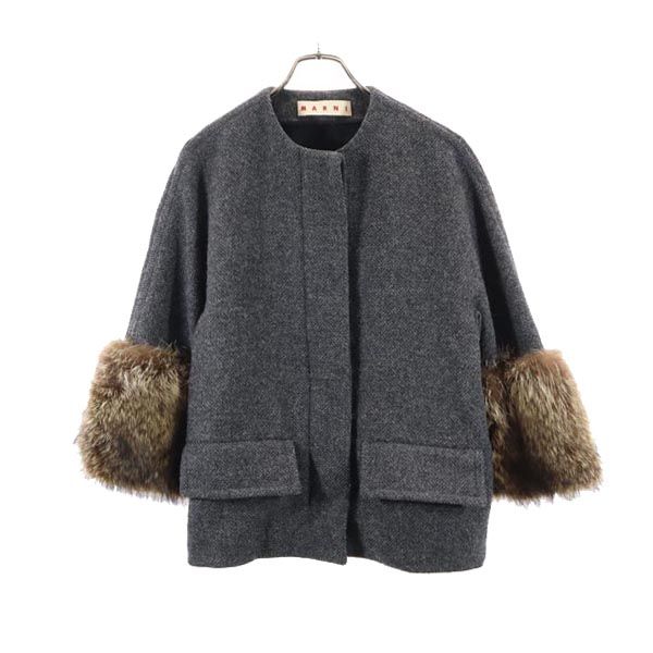 古着 MARNI マルニ イタリア製 杉綾模様 否色つや上衣 36 薄墨色系 袖毛革 レディース 【中古】