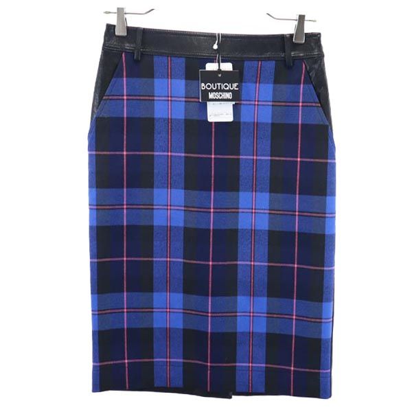 古着 未使用 BOUTIQUE MOSCHINO ブティックモスキーノ ミディ丈 フェイクレザー スカート I 38 青系 切替 レディース 【中古】|古着、USED専門百貨店BIG2nd