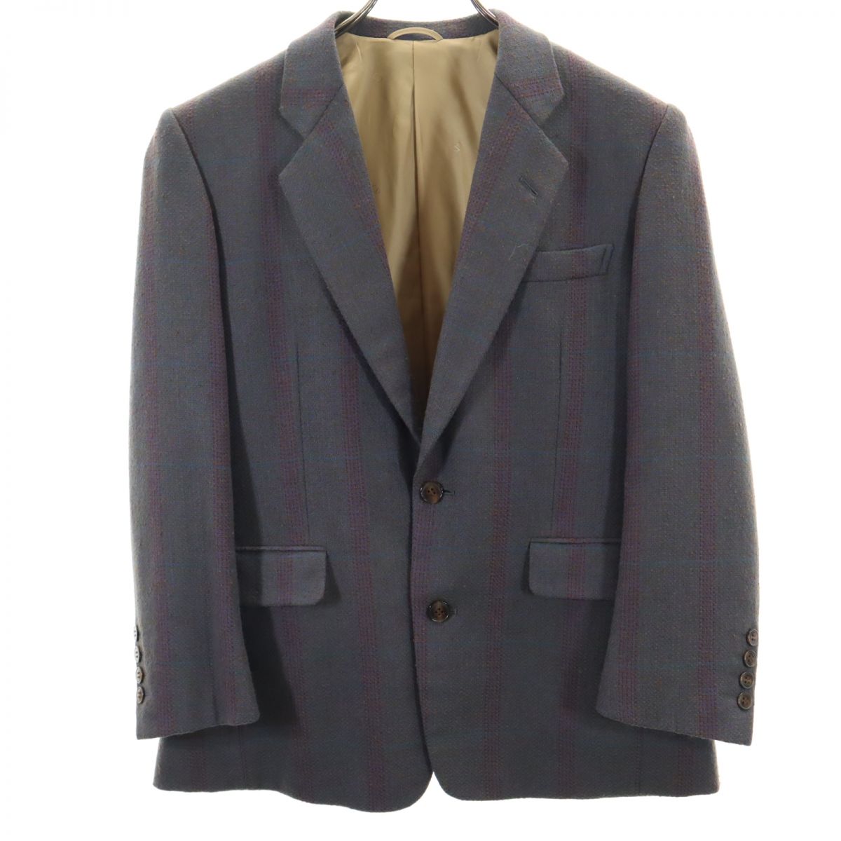 クリスチャンディオール　テーラードジャケット　プレタポルテ　ウール　上質　濃紺 古着 80s USA製 Christian Dior ダーク ストライプ ウール