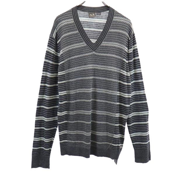古着 未使用 ARMANI EXCHANGE アルマーニエクスチェンジ ボーダー柄 長袖 Vネック ニット セーター XL グレー メンズ 【中古】|古着、USED専門百貨店BIG2nd