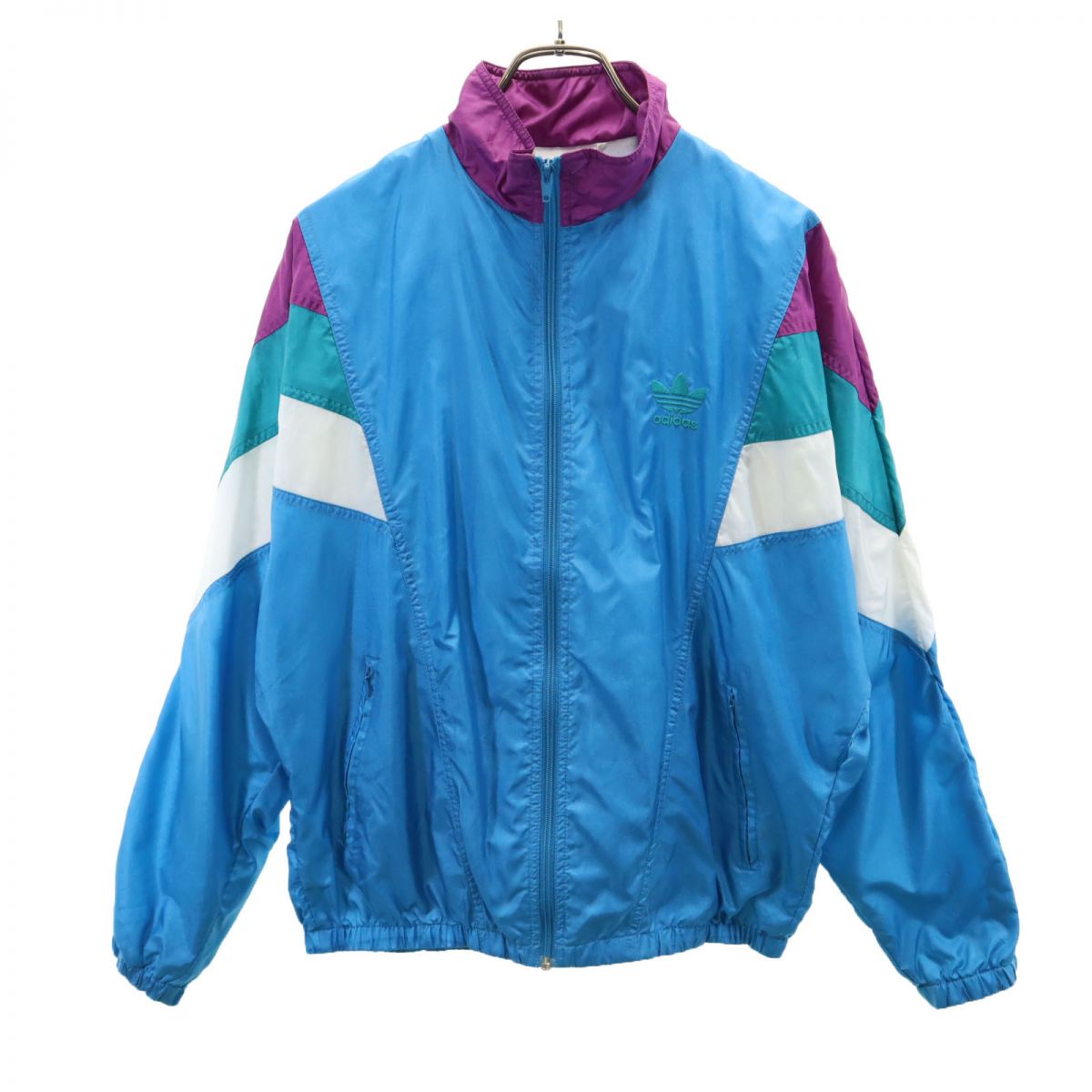 80年代OLD adidas古着ナイロンジャケット刺繍ロゴフルジップネ/R292 80年代OLD adidas古着ナイロンジャケット刺繍ロゴフルジップネ/R292